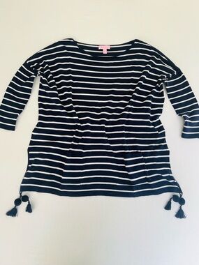 Lilly Pulitzer Elba Coolmax Stripes Tassel Nautical Sweatshirt Relaxed Pullover